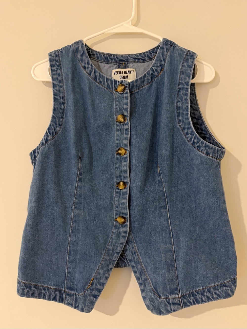 Velvet Heart Denim Medium Wash Button Front Denim Vest Women’s Large